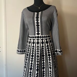 Nina Leonard geometric print sweater dress.